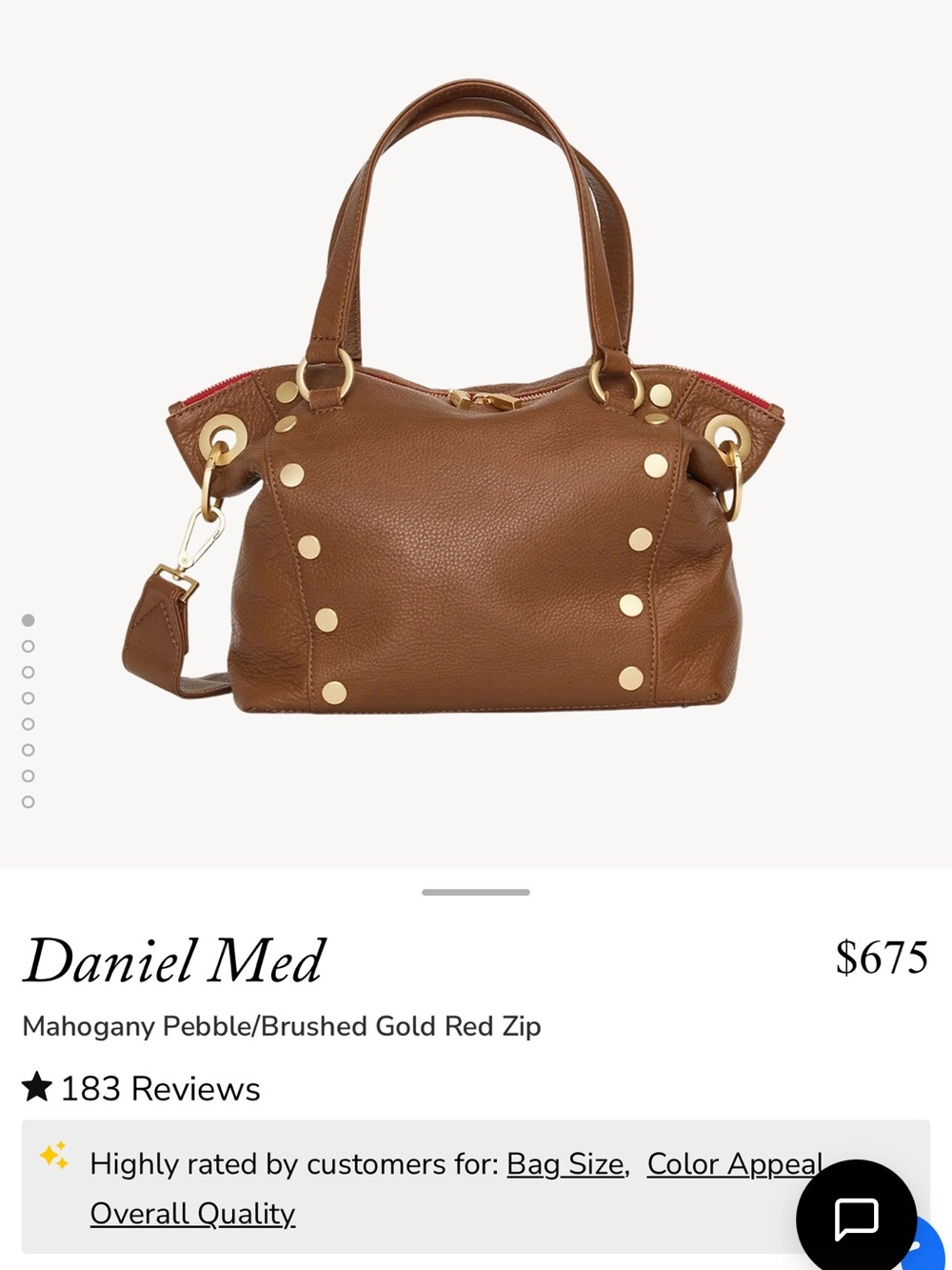 Hammitt Mahogany Pebble Leather Satchel with Gold Hardware